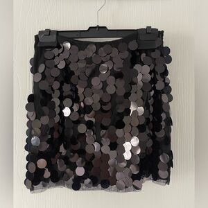 Mango Black and Silver Sequin Mini Skirt